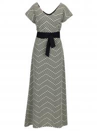 Retro šaty Krémové vzorované maxišaty s páskem La femme Mi