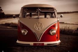 Retro plakát Plakát VW Volkswagen - Red kombi