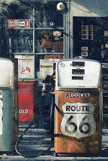 Retro plakát Plakát Route 66 - gas station