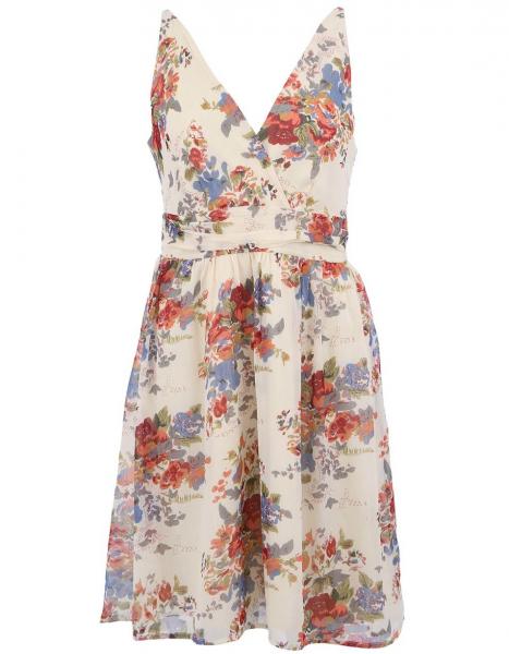 Retro šaty Béžové květované šaty Vero Moda Josephine