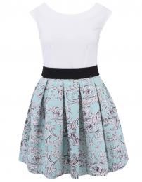 Retro šaty Bílé šaty s mentolovou vzorovanou sukní Closet