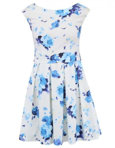Retro šaty Smetanově bílé šaty s modrými květy Closet