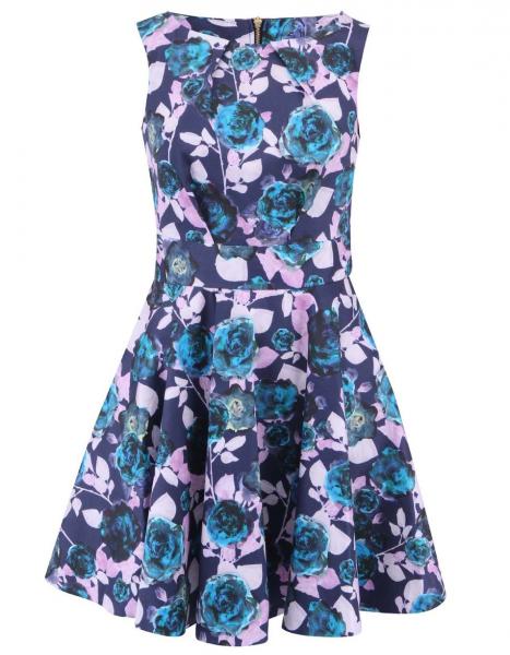 Retro šaty Tmavě modré šaty s růžovými a tyrkysovými květy Closet