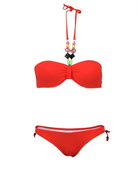 Retro plavky Červené plavky s barevnými korálky Relleciga Rellicious