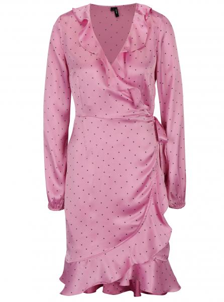 Retro šaty Růžové puntíkované zavinovací šaty VERO MODA Henna