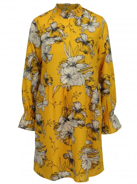 Retro šaty Žluté květované šaty s dlouhým rukávem VILA Floppy