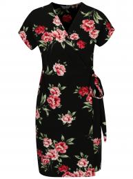 Retro šaty Růžovo-černé květované zavinovací šaty Dorothy Perkins Petite