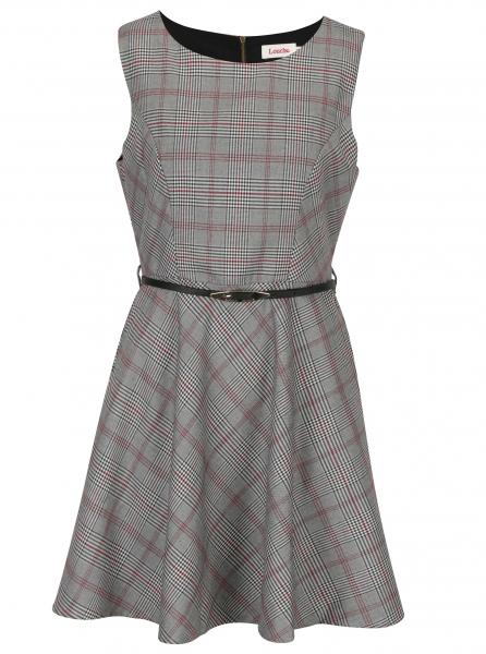 Retro šaty Světle šedé kostkované šaty s páskem Louche London