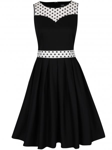 Retro šaty Černé šaty s puntíkovanými detaily a páskem Dolly & Dotty Elizabeth